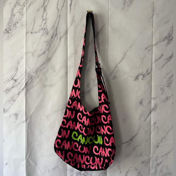 Handbags - CANCUN ALLOVER PRINT PURSE BAG BLACK/PINK